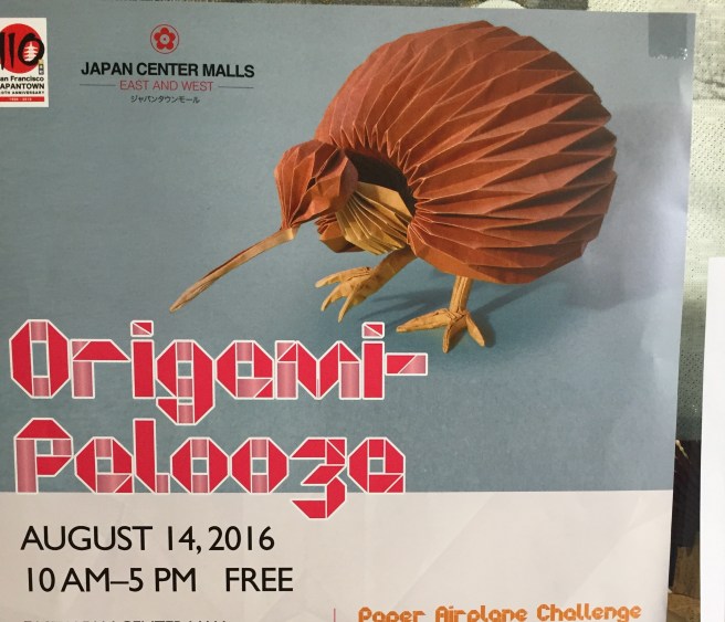 Seen in Japantown: an origami kiwi on a poster for an origami competition