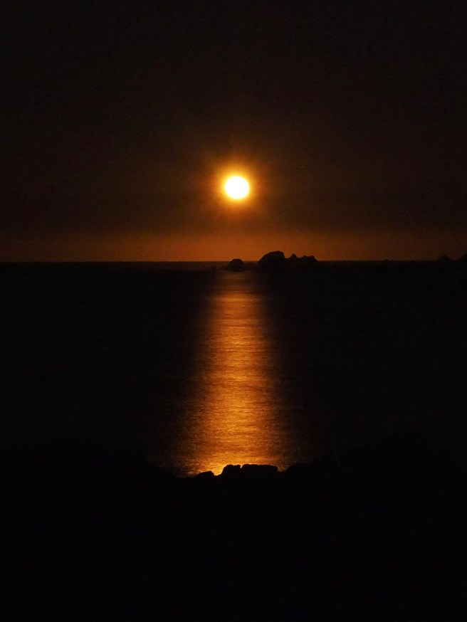 Moonset, the next morning, over the south coast